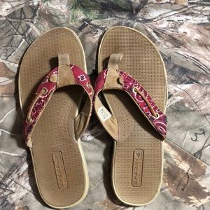 Red bandana sperry flip flops I only worn once.